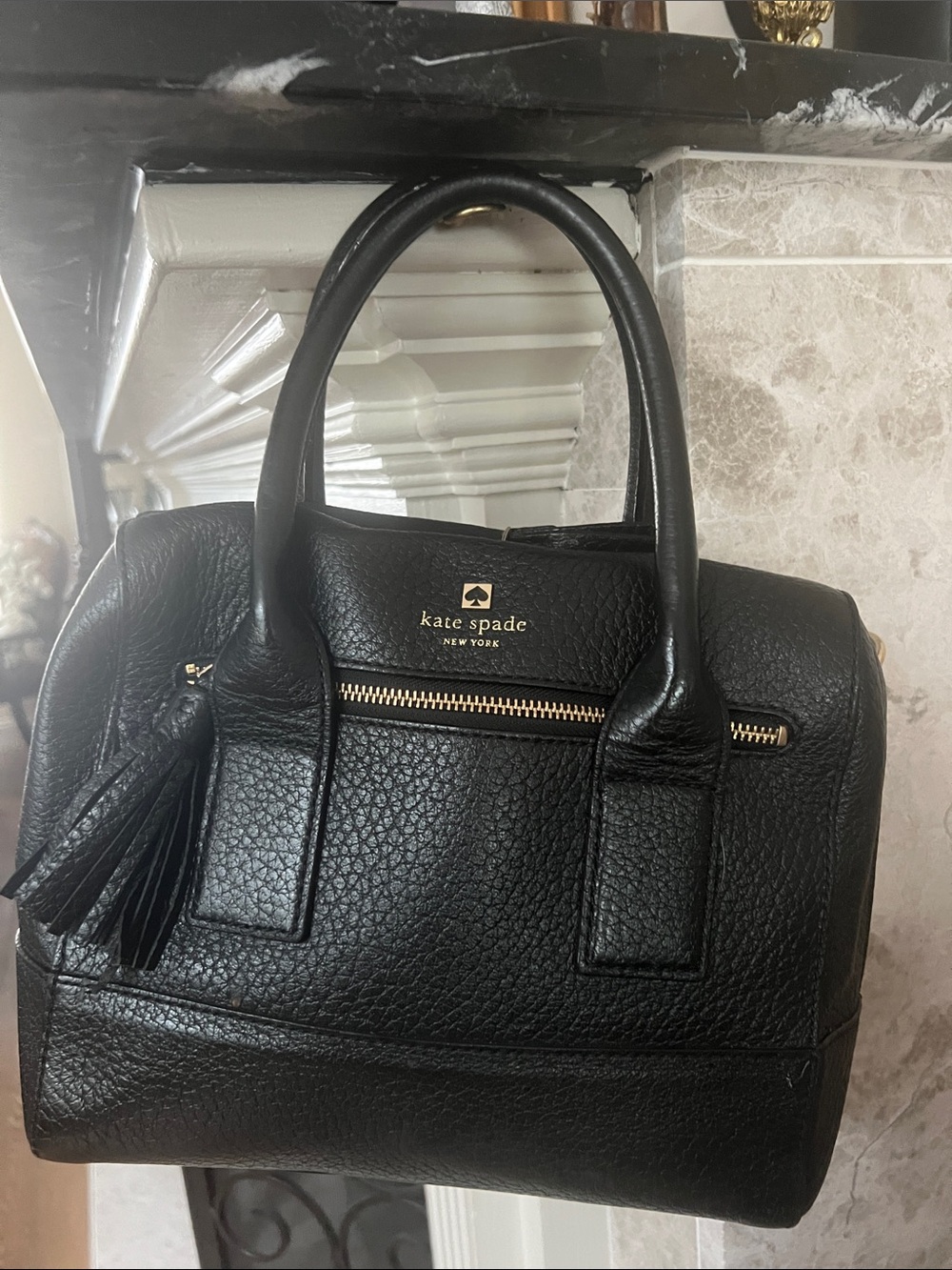 kate spade Black Pebbled Leather Satchel with Tassel
